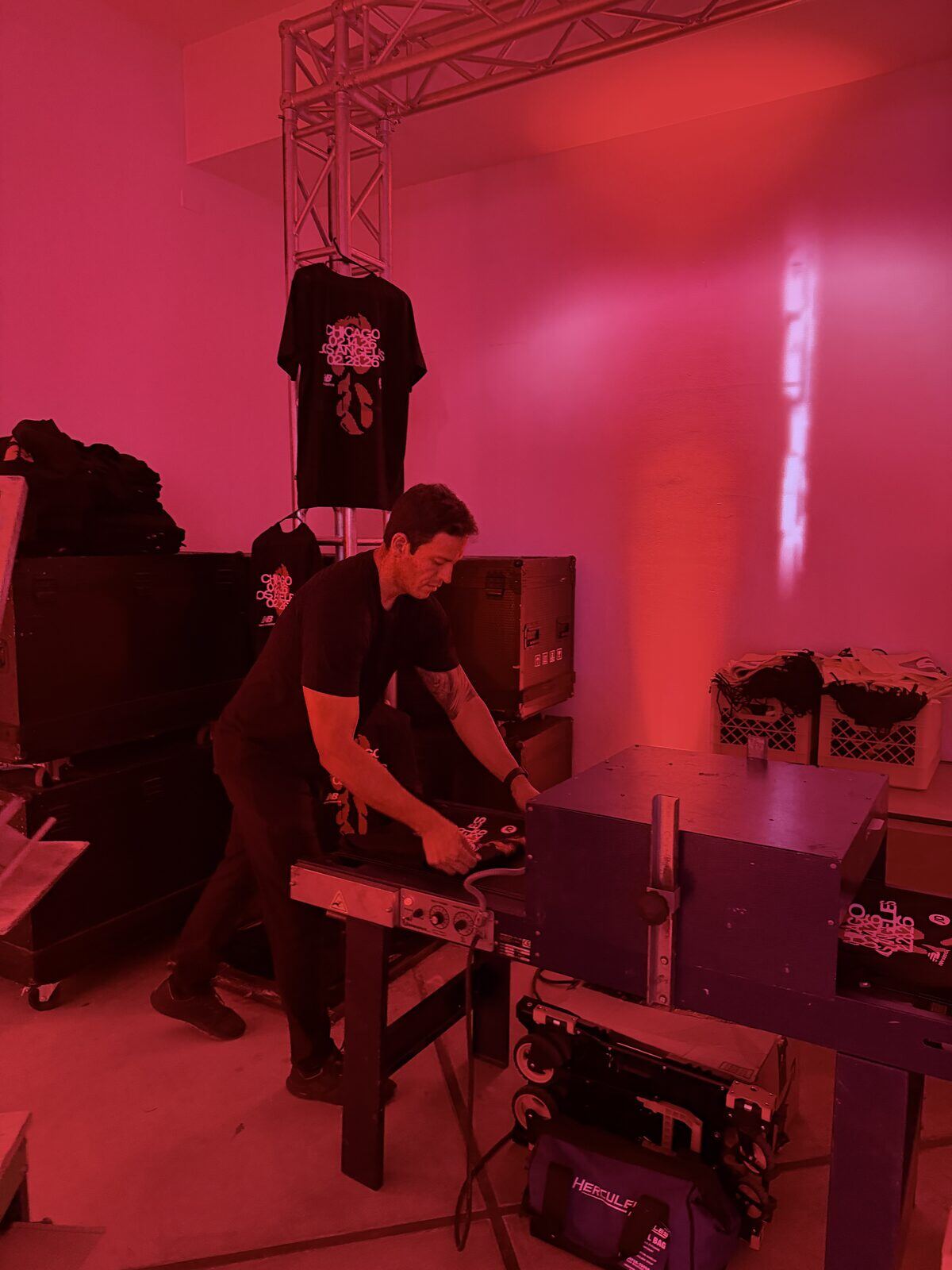 Heat press station set up and running at a live event